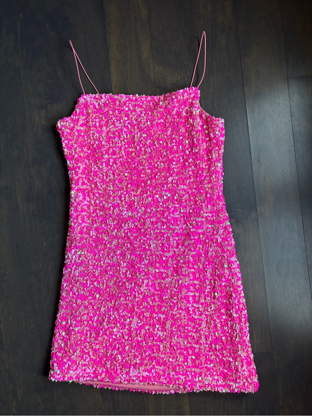 Hot Pink Sequin Mini Dress with Spaghetti Straps